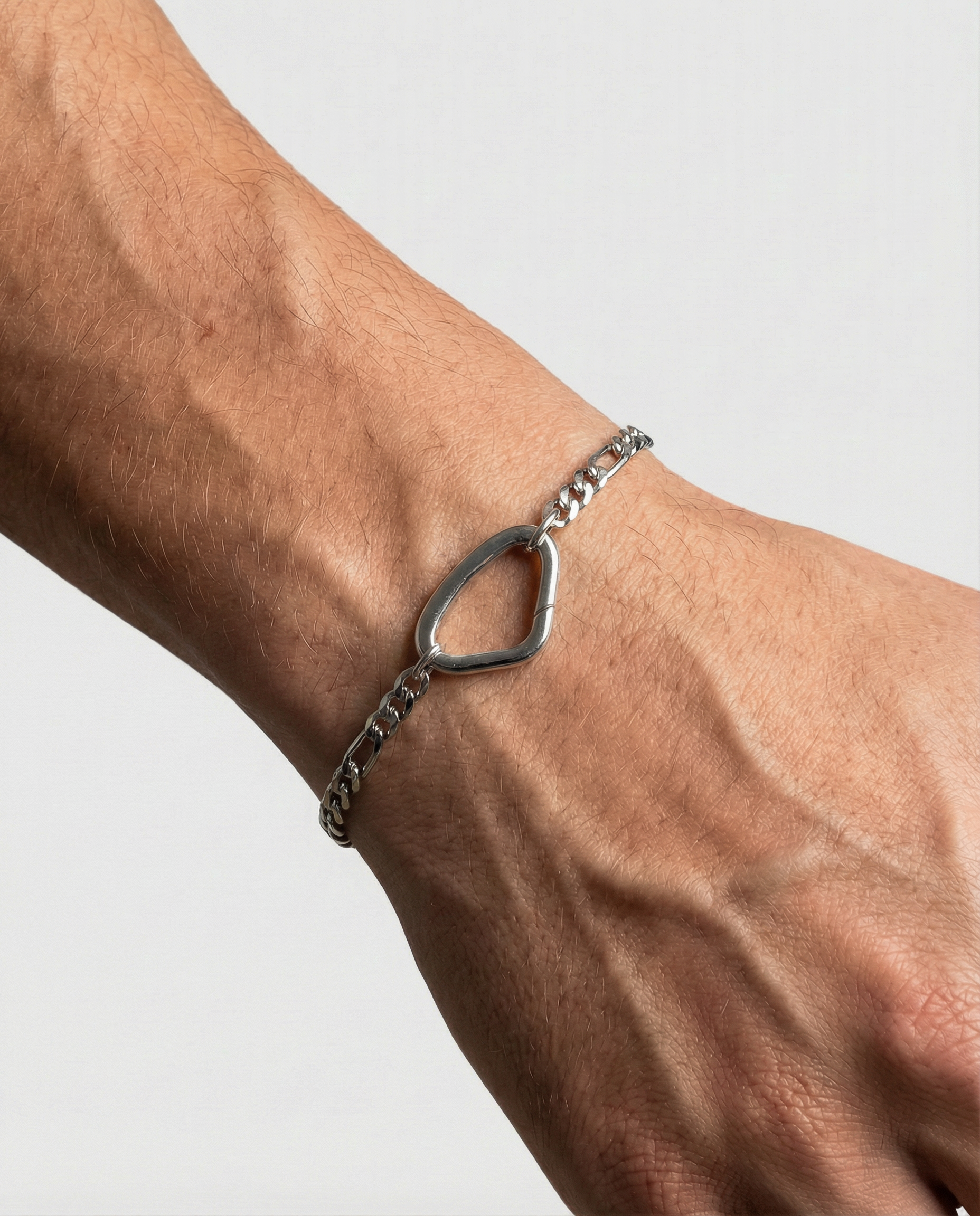 Silver Figaro Chain Key Fob Bracelet